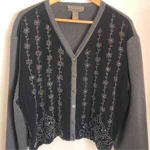 Vintage XL Classiques Entier Cardigan Beaded Merino Wool Silk Velvet